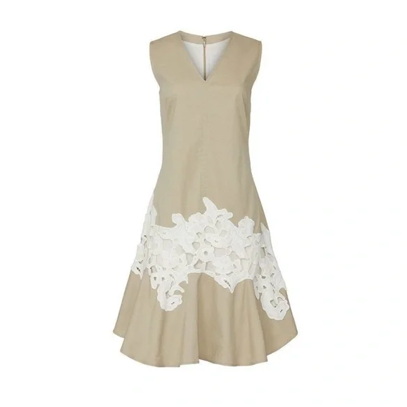 Derek Lam Collective Khaki Lace V-Neck Dress - Picture 2 of 8